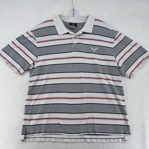 Avirex Mens XL Polo Shirt Grey White Red Striped Short Sleeve Pique Cotton Logo